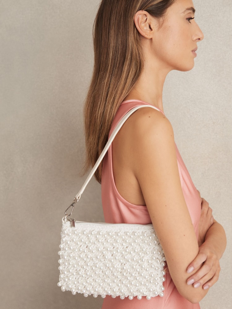 Reiss Dani Faux-Pearl Raffia Shoulder Bag - Imagen 1 de 6 Reiss Dani Faux-Pearl Raffia Shoulder Bag - Imagen 1 de 6