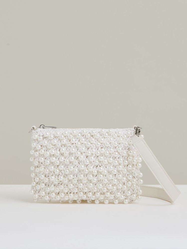 Reiss White Dani Faux-Pearl Raffia Shoulder Bag - Image 2 of 6