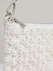 Reiss White Dani Faux-Pearl Raffia Shoulder Bag - Image 5 of 6
