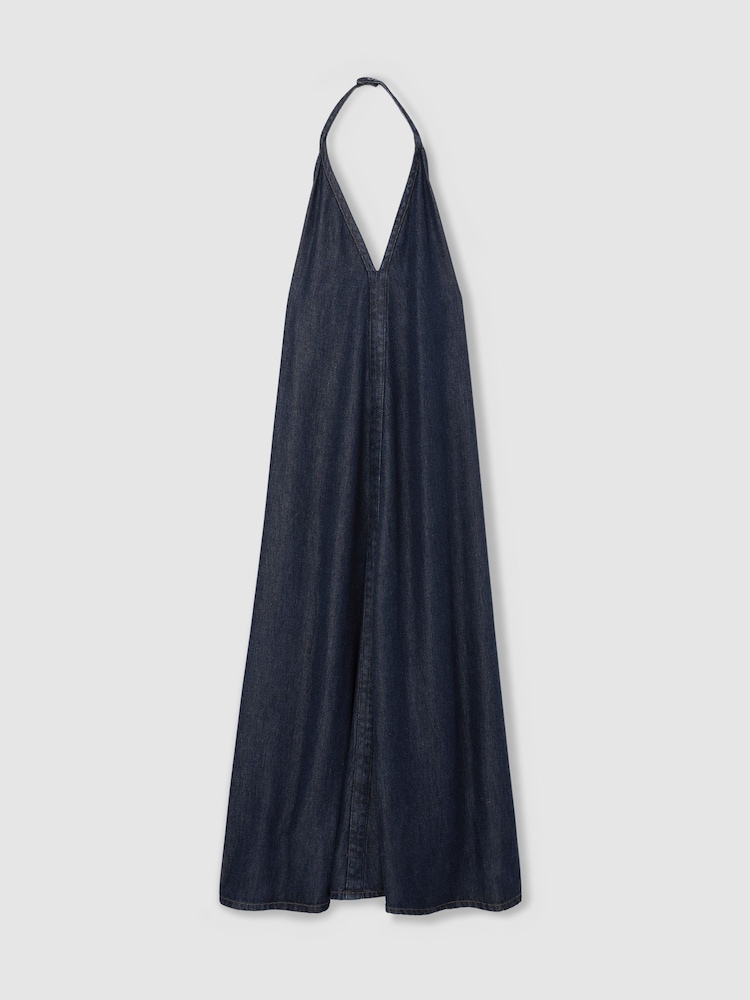 Reiss Rachel Denim Halterneck Maxi Dress - Imagen 2 de 6