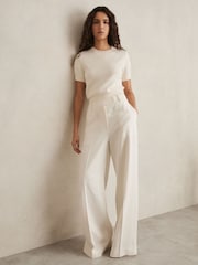 Reiss White Devon Petite Linen-Blend Wide-Leg Trousers - Image 1 of 7