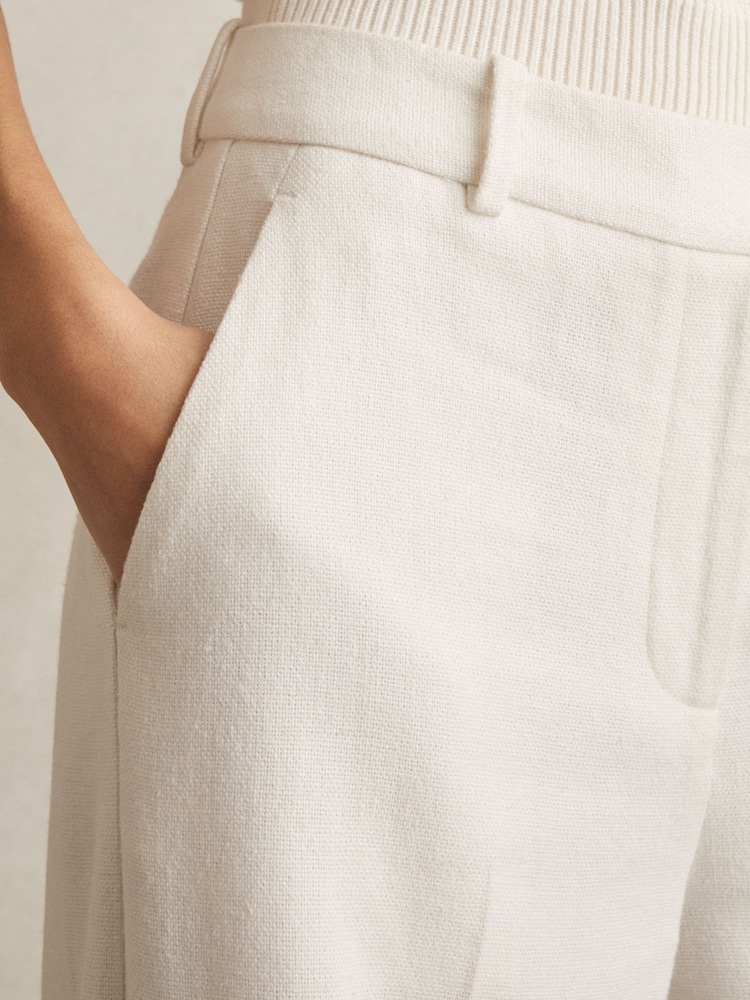 Buy Reiss White Devon Petite Linen-Blend Wide-Leg Trousers from