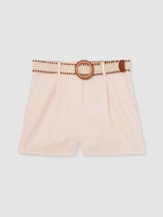 Reiss Pink Beau Linen Pleat-Front Belted Shorts - Image 2 of 5