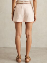Reiss Pink Beau Linen Pleat-Front Belted Shorts - Image 4 of 5