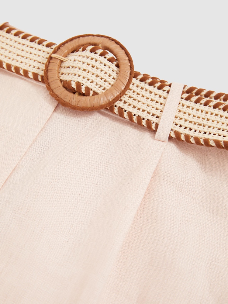 Reiss Pink Beau Linen Pleat-Front Belted Shorts - Image 5 of 5