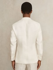 Reiss White Park Linen Double-Breasted Suit Blazer Slim-Fit in Herringbone - Image 6 of 8