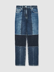 Reiss Mid Blue Birch Petite Straight-Leg Patchwork Jeans - Image 2 of 8