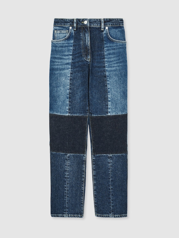 Reiss Mid Blue Birch Petite Straight-Leg Patchwork Jeans - Image 2 of 8