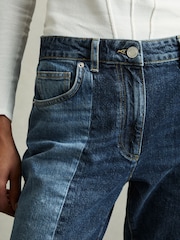 Reiss Mid Blue Birch Petite Straight-Leg Patchwork Jeans - Image 4 of 8