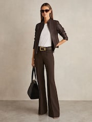 Reiss Chocolate Brown Claude High Rise Flared Trousers - Image 1 of 6