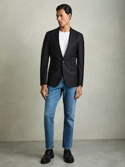 Reiss Navy Oscar Regular-Fit Single-Breasted Wool-Blend Suit Blazer - Image 9 of 11