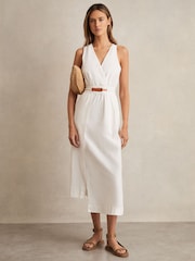 Reiss Ivory Brianne Poplin Belted Split Midi Dress - Image 3 of 5