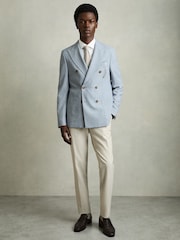 Reiss Soft Blue Belmont Db Double-Breasted Textured Suit Blazer With Wool Slim-Fit - Image 1 of 10