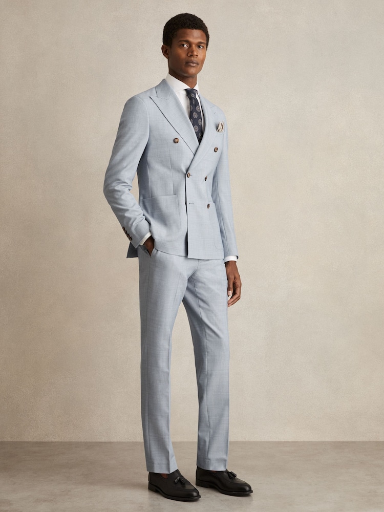 Zartblau - Reiss Belmont Db Double-Breasted Textured Suit Blazer With Wool Slim-Fit - Bild 1 von 10 Zartblau - Reiss Belmont Db Double-Breasted Textured Suit Blazer With Wool Slim-Fit - Bild 1 von 10