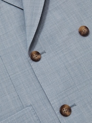 Reiss Soft Blue Belmont Db Double-Breasted Textured Suit Blazer With Wool Slim-Fit - Image 10 of 10