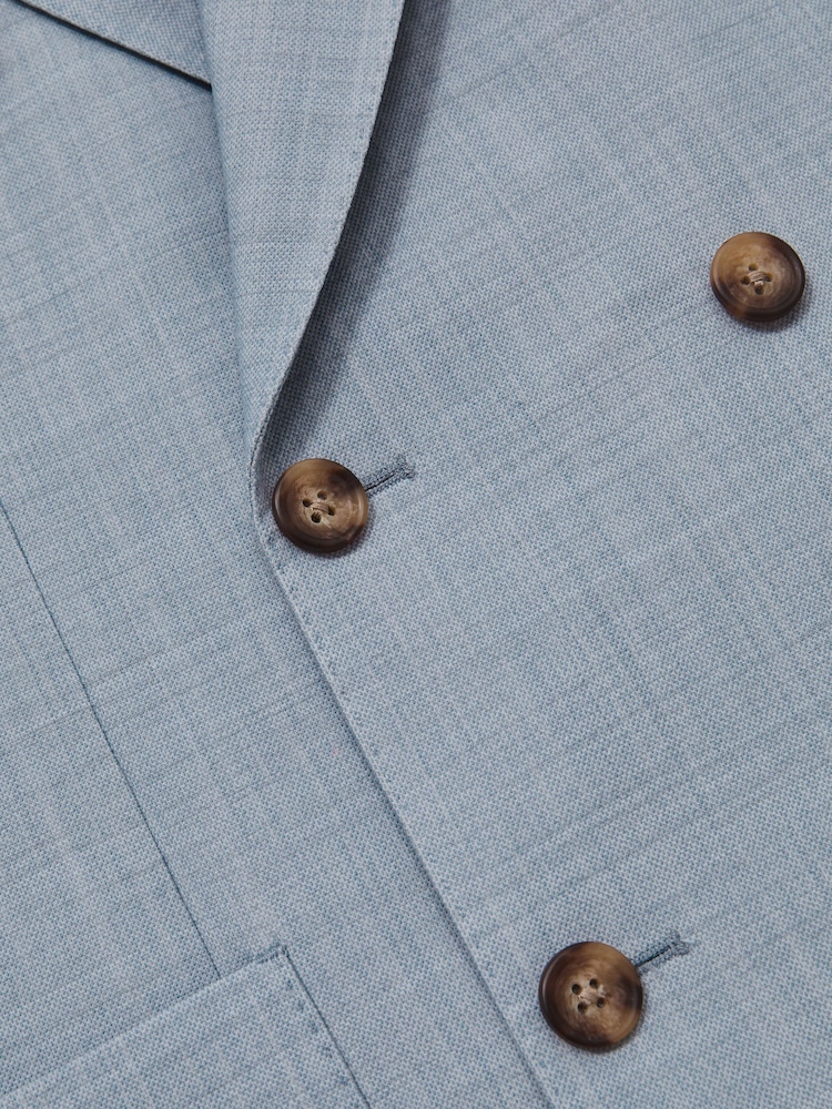 Reiss Soft Blue Belmont Db Double-Breasted Textured Suit Blazer With Wool Slim-Fit - Image 10 of 10
