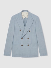 Reiss Soft Blue Belmont Db Double-Breasted Textured Suit Blazer With Wool Slim-Fit - Image 2 of 10