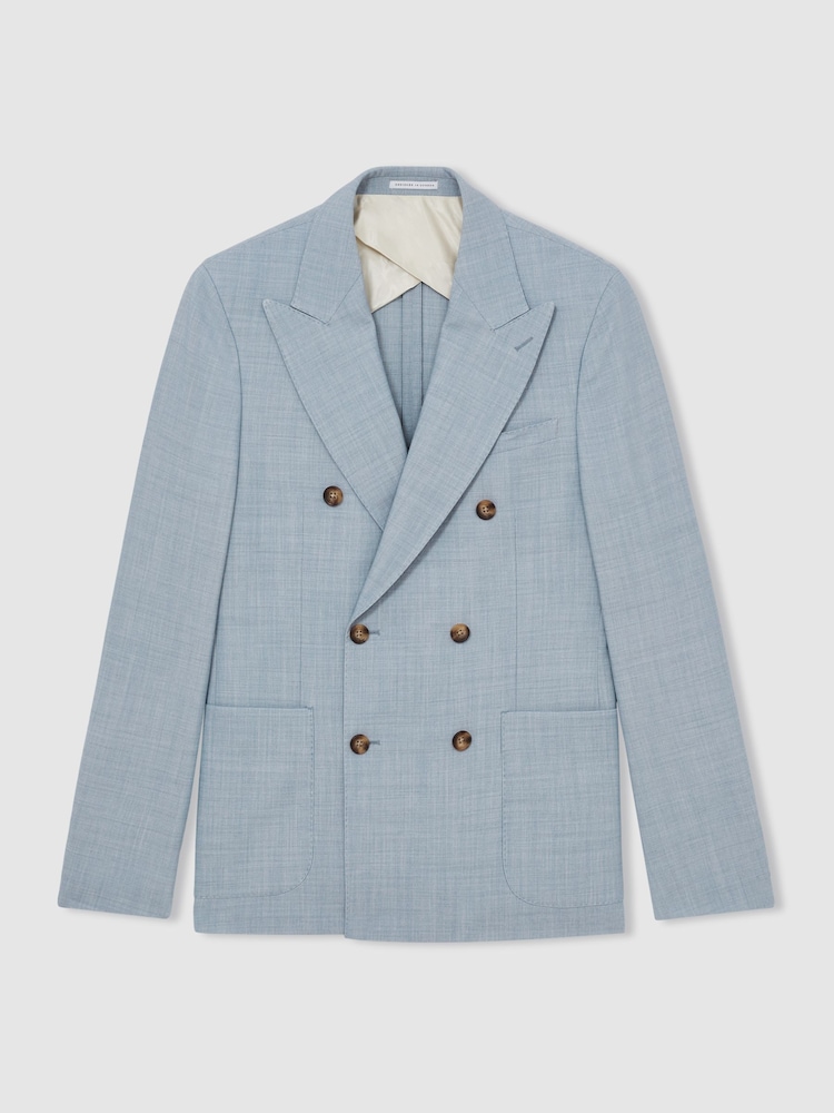Reiss Soft Blue Belmont Db Double-Breasted Textured Suit Blazer With Wool Slim-Fit - Image 2 of 10