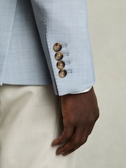 Reiss Soft Blue Belmont Db Double-Breasted Textured Suit Blazer With Wool Slim-Fit - Image 5 of 10
