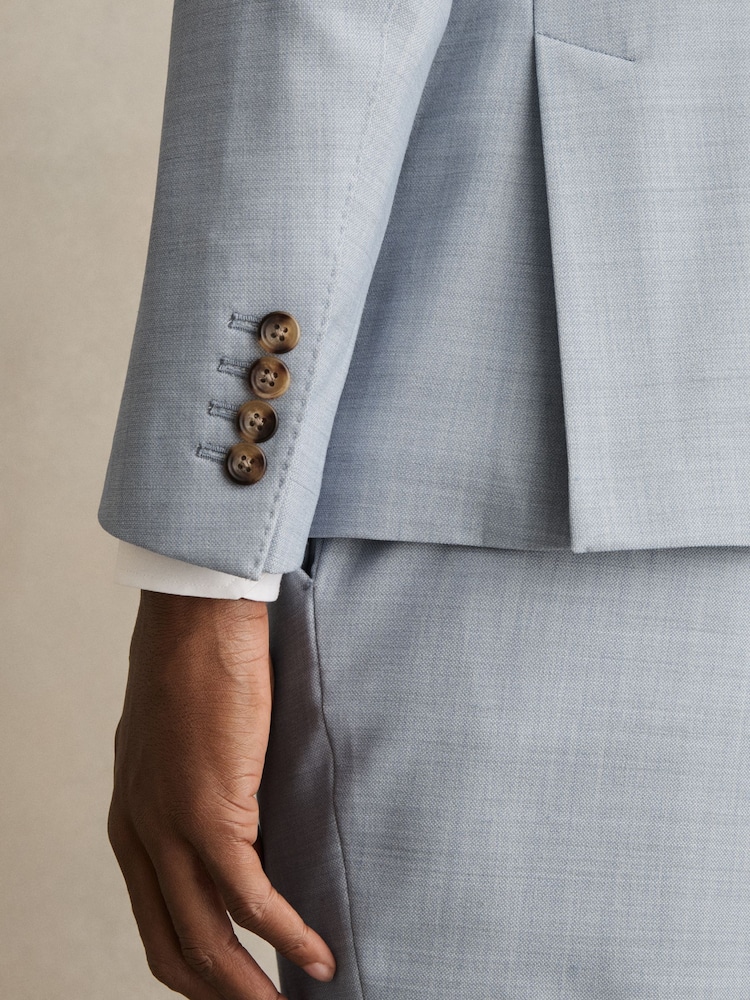 Reiss Soft Blue Belmont Db Double-Breasted Textured Suit Blazer With Wool Slim-Fit - Image 5 of 10