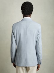 Reiss Soft Blue Belmont Db Double-Breasted Textured Suit Blazer With Wool Slim-Fit - Image 6 of 10