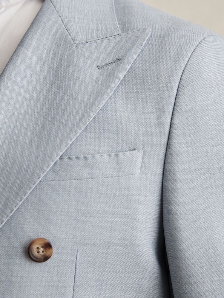 Reiss Soft Blue Belmont Db Double-Breasted Textured Suit Blazer With Wool Slim-Fit - Image 6 of 10