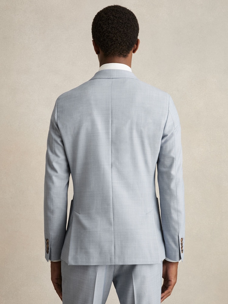 Reiss Soft Blue Belmont Db Double-Breasted Textured Suit Blazer With Wool Slim-Fit - Image 7 of 10