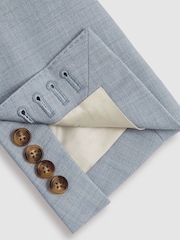 Reiss Soft Blue Belmont Db Double-Breasted Textured Suit Blazer With Wool Slim-Fit - Image 9 of 10