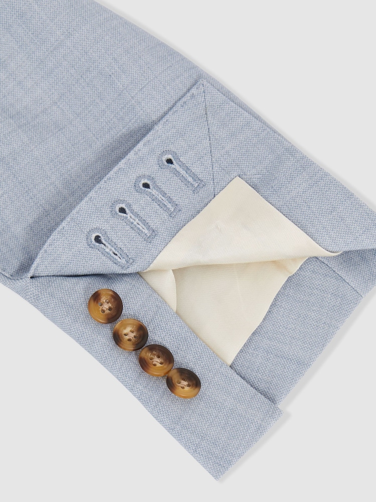Reiss Soft Blue Belmont Db Double-Breasted Textured Suit Blazer With Wool Slim-Fit - Image 9 of 10
