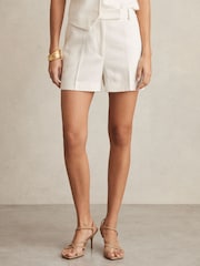 Reiss White Devon Linen-Blend Tailored Shorts - Image 3 of 7