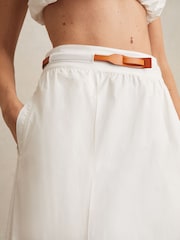 Reiss Ivory Niara Poplin Belted Split Midi Skirt - Image 3 of 5