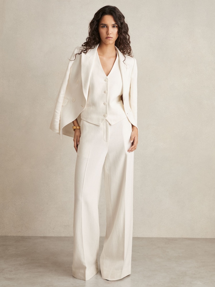Reiss White Devon Linen-Blend Double-Breasted Suit Jacket - Image 3 of 9