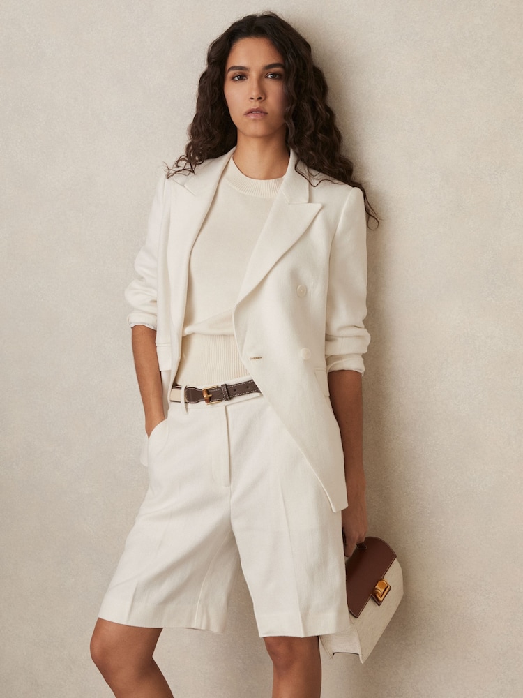 Reiss White Devon Linen-Blend Double-Breasted Suit Jacket - Image 6 of 9