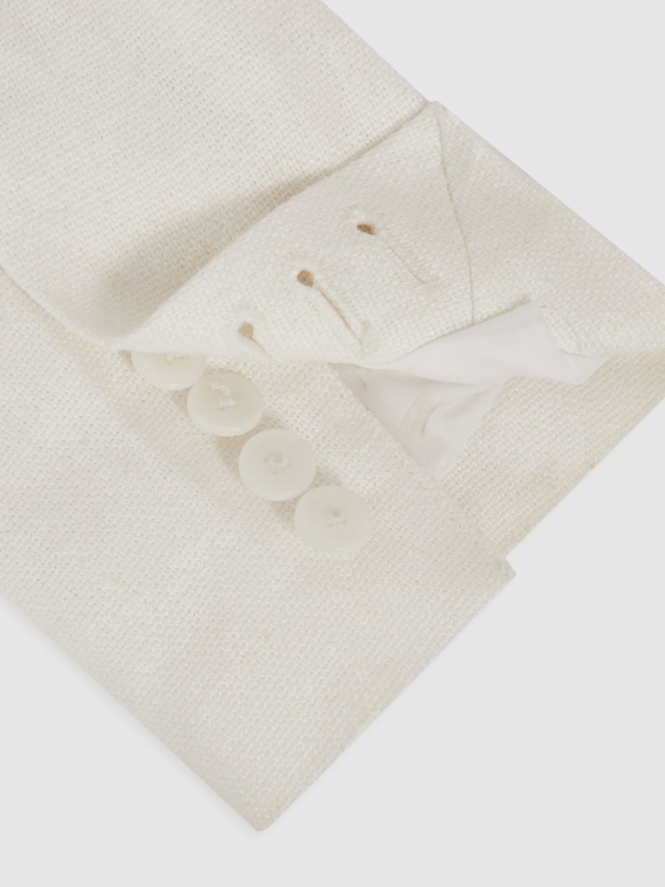 Reiss White Devon Linen-Blend Double-Breasted Suit Jacket - Image 9 of 9