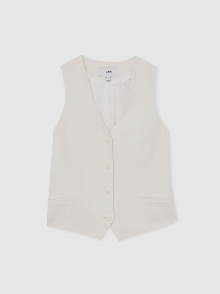 Reiss White Devon Linen-Blend Button-Through Waistcoat - Image 2 of 7