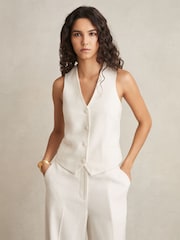 Reiss White Devon Linen-Blend Button-Through Waistcoat - Image 5 of 7