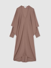 Reiss Mink Gracie Draped Jersey Midi Dress - Image 2 of 5