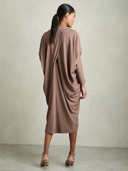Reiss Mink Gracie Draped Jersey Midi Dress - Image 4 of 5