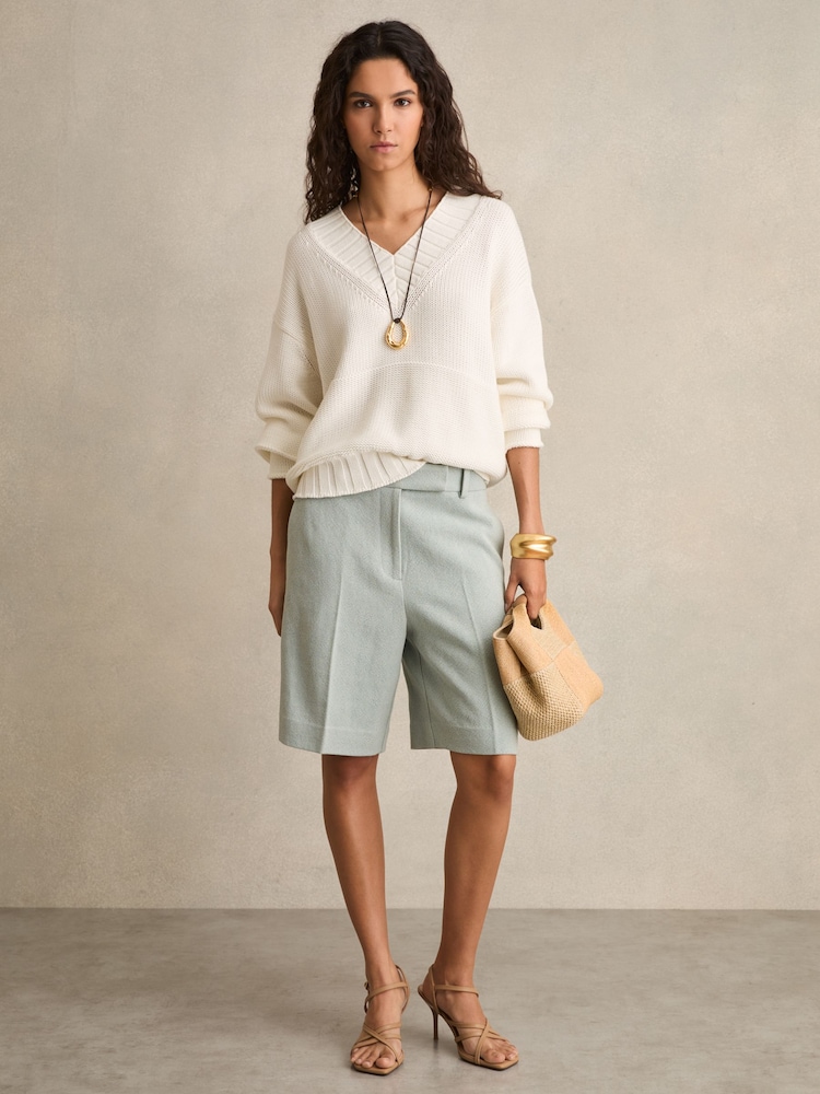 Reiss Blue Dalora Tailored Bermuda Shorts with Linen - Image 1 of 7