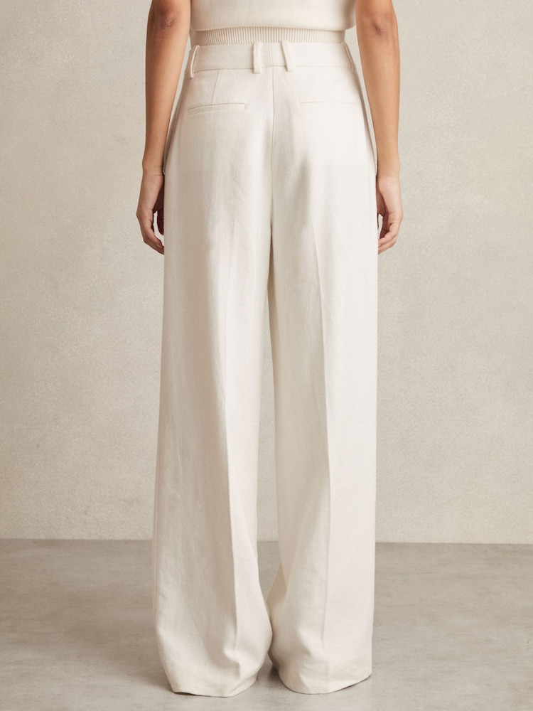 Reiss White Devon Linen-Blend Wide-Leg Trousers - Image 5 of 6