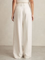 Reiss White Devon Linen-Blend Wide-Leg Trousers - Image 6 of 7