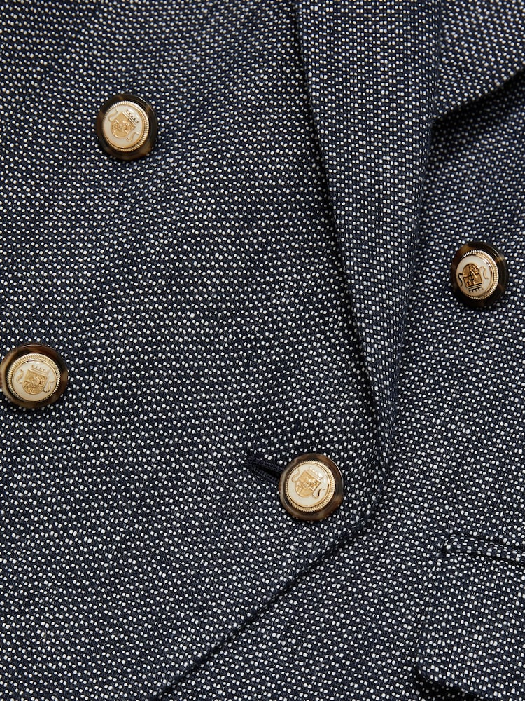 Reiss Navy Baker Linen-Cotton Double-Breasted Blazer - Image 6 of 6