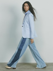 Reiss Light Blue Briar Wide-Leg Contrast-Panel Jeans - Image 1 of 7