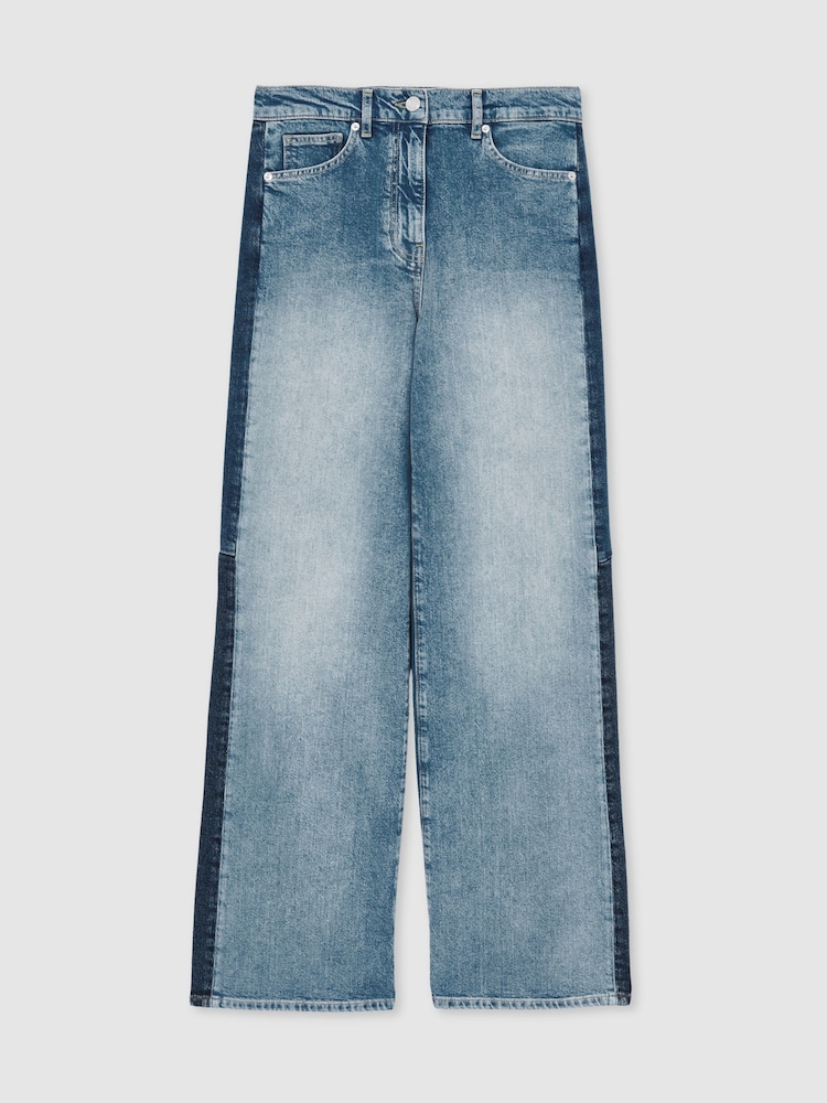 Reiss Light Blue Briar Wide-Leg Contrast-Panel Jeans - Image 2 of 7