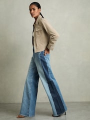 Reiss Light Blue Briar Wide-Leg Contrast-Panel Jeans - Image 4 of 7