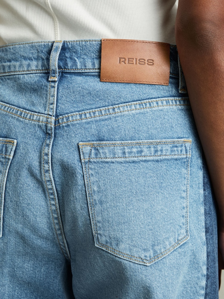 Reiss Light Blue Briar Wide-Leg Contrast-Panel Jeans - Image 5 of 7