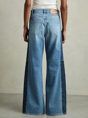 Reiss Light Blue Briar Wide-Leg Contrast-Panel Jeans - Image 6 of 7