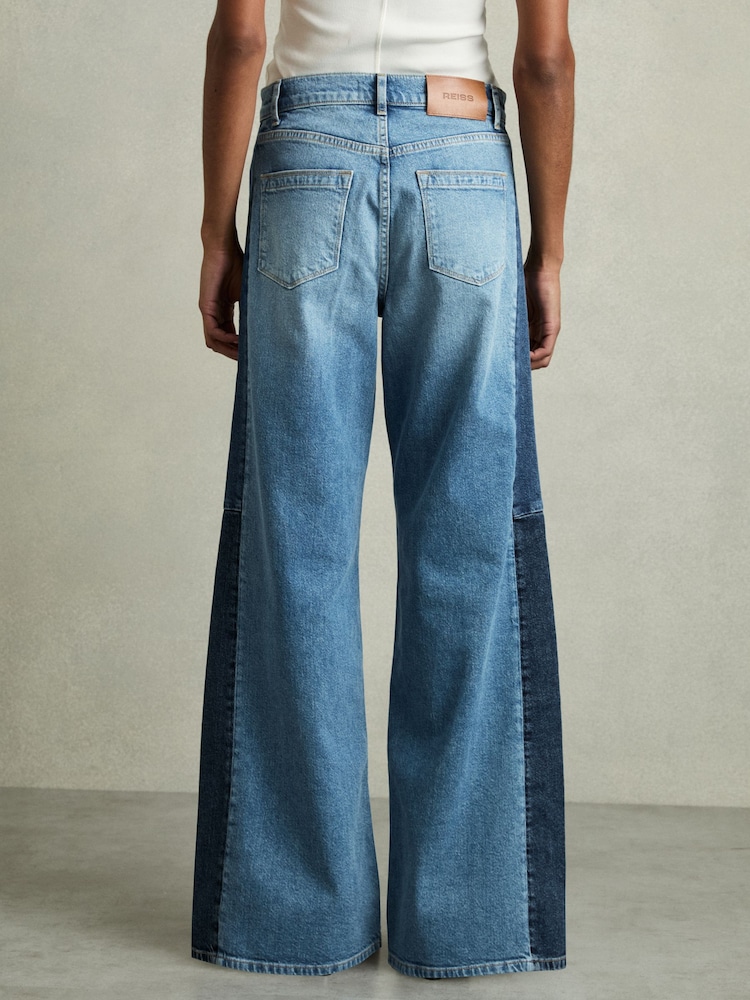 Reiss Light Blue Briar Wide-Leg Contrast-Panel Jeans - Image 6 of 7