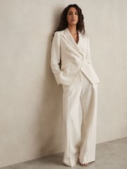 Reiss White Devon Petite Linen-Blend Double-Breasted Suit Jacket - Image 1 of 11