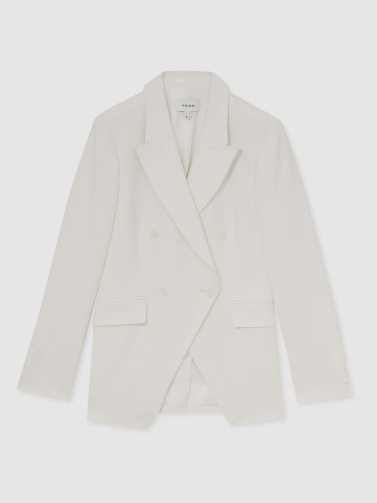 Reiss White Devon Petite Linen-Blend Double-Breasted Suit Jacket - Image 2 of 11